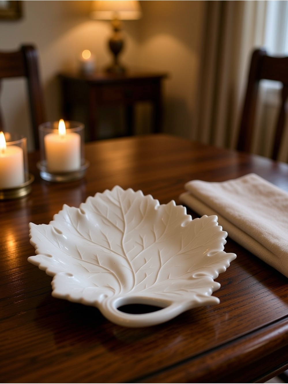 1930’s-50’s Elegant White Maple Leaf Shaped Ceramic Serving Dish Trinket Holder